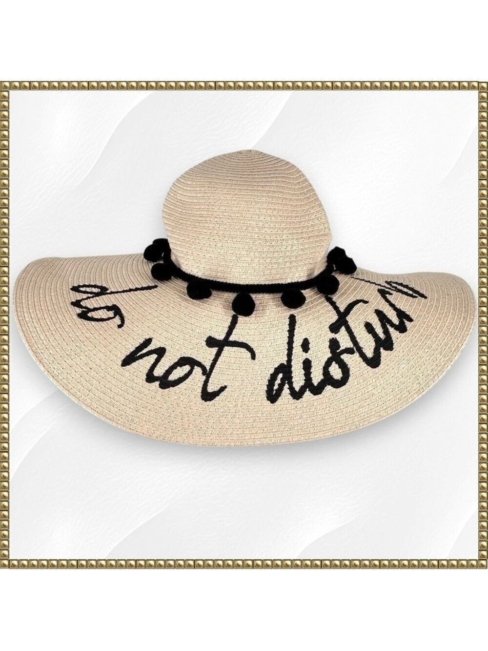 Coastalista Straw Wide Brim Hat Pom Pom NWT